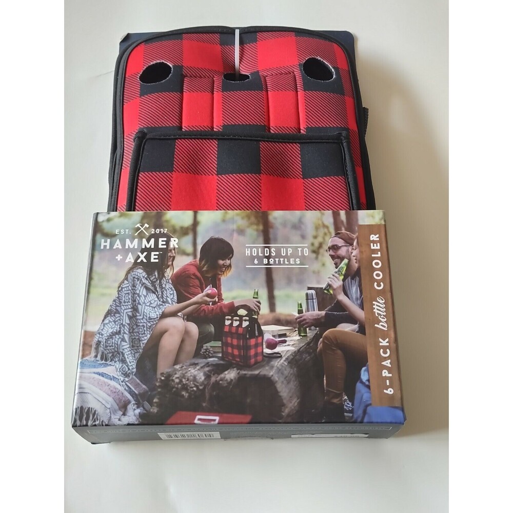 Hammer + Axe 6 Pack Bottle Cooler Plaid Camping